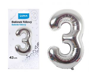 Balónek foliový č.3 STŘÍBRNÝ 43 cm LUMA