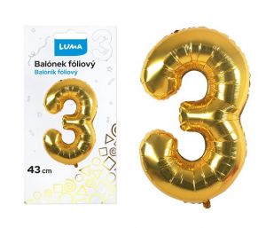 Balónek foliový č.3 ZLATÝ 43 cm LUMA