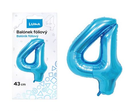 Balónek foliový č.4 MODRÝ 43 cm LUMA