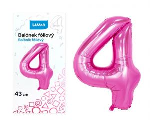 Balónek foliový č.4 RŮŽOVÝ 43 cm LUMA