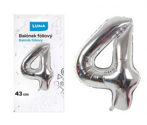 Balónek foliový č.4 STŘÍBRNÝ 43 cm LUMA