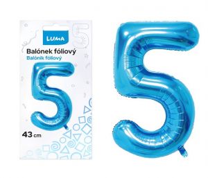 Balónek foliový č.5 MODRÝ 43 cm LUMA