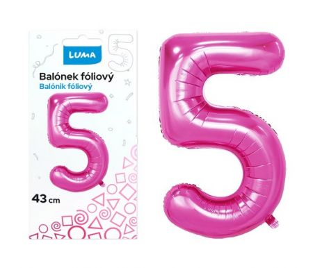 Balónek foliový č.5 RŮŽOVÝ 43 cm LUMA
