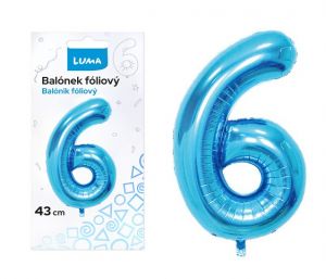 Balonek foliový č.6 MODRÝ 43 cm LUMA