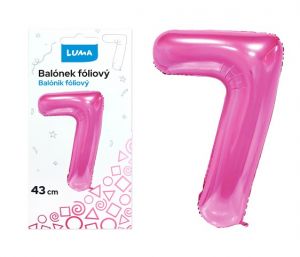 Balonek foliový č.7 RŮŽOVÝ 43cm LUMA
