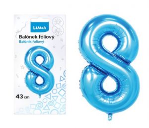 Balónek foliový č.8 MODRÝ 43cm LUMA