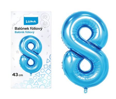 Balónek foliový č.8 MODRÝ 43cm LUMA