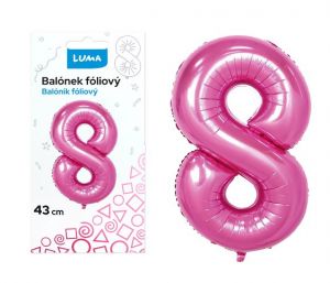 Balónek foliový č.8 RŮŽOVÝ 43 cm LUMA