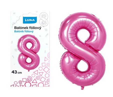 Balónek foliový č.8 RŮŽOVÝ 43 cm LUMA