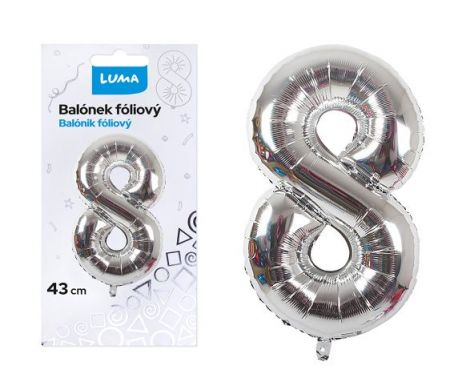 Balónek foliový č.8 STŘÍBRNÝ 43 cm LUMA