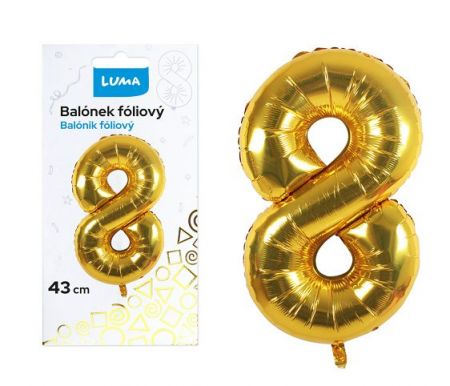 Balónek foliový č.8 ZLATÝ 43 cm LUMA
