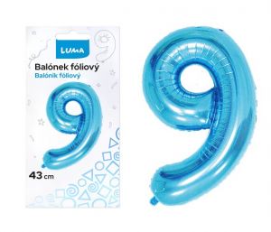 Balónek foliový č.9 MODRÝ 43 cm LUMA