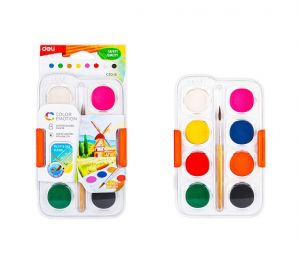 Barvy vodové se štětcem 8 barev 28mm, DELI (EC10-8)