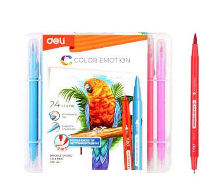 Fix oboustranný DELI štětečkový + liner, 24 barev Color Emotion AC151-24