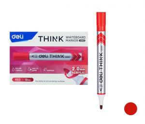 Popisovač DELI EU00140 červený kulatý stíratelný