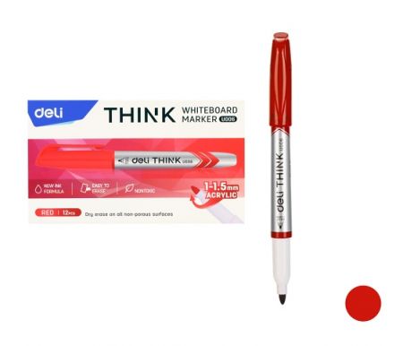 Popisovač DELI EU00640 červený stíratelný 