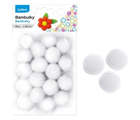 Bambulky bílé, 18ks 25mm