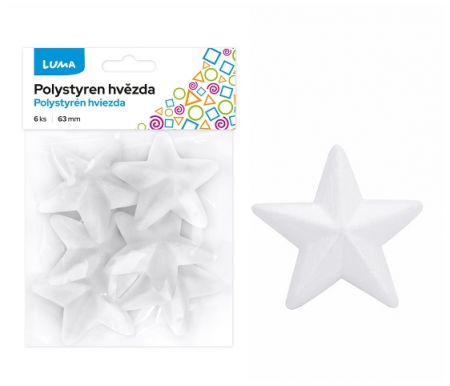 Polystyren - Hvězda 63mm, 6ks v balení
