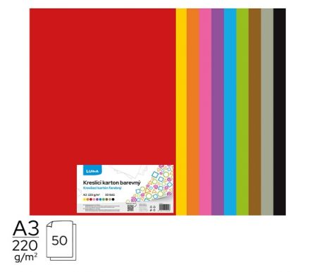 Kreslící karton barevný A3/220g mix, 50ks LUMA