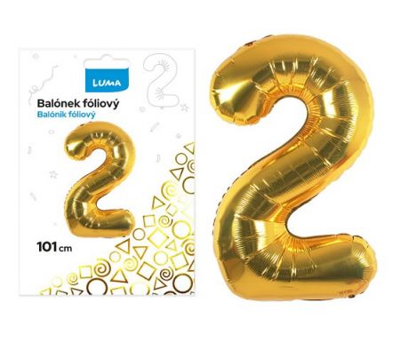 Balónek foliový č. 2 ZLATÝ 101cm LUMA