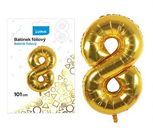 Balónek foliový č. 8 ZLATÝ 101cm LUMA