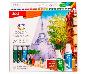 Barvy akrylové sada DELI 24 barev, 12ml EC12-24