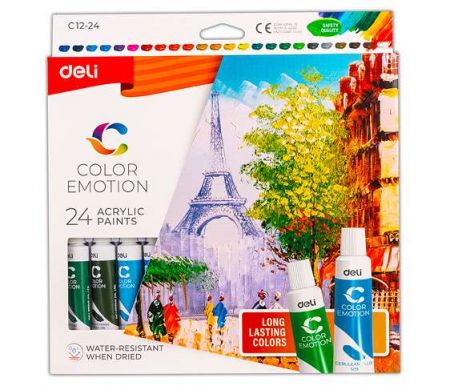 Barvy akrylové sada DELI 24 barev, 12ml EC12-24