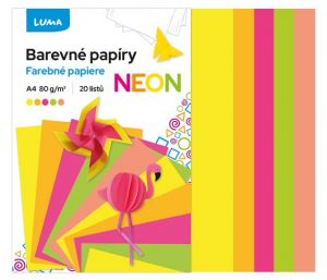Papír barevný složka A4/70g mix, 20ks NEON LUMA