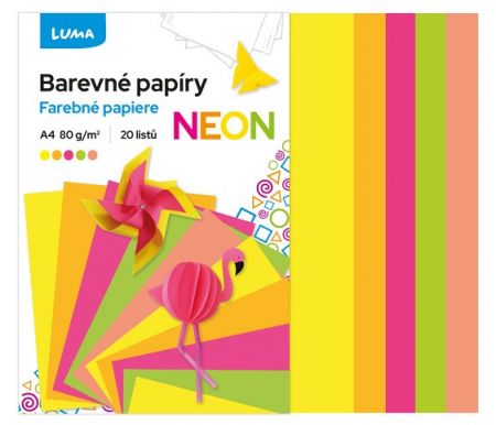 Papír barevný složka A4/70g mix, 20ks NEON LUMA