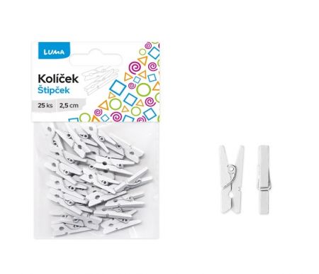 Kolíček 2,5cm bílý, 25ks LUMA