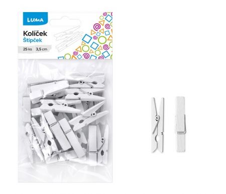 Kolíček 3,5cm bílý, 25ks LUMA