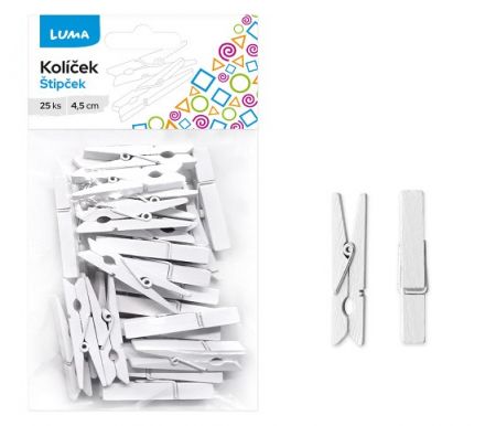Kolíček 4,5cm bílý, 25ks LUMA