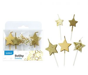 Svíčka 5ks, HVĚZDA zlatá LUMA