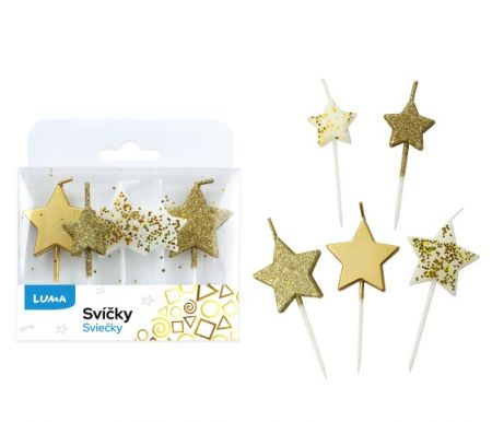 Svíčka 5ks, HVĚZDA zlatá LUMA