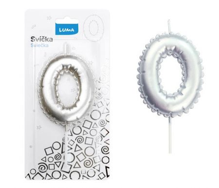 Svíčka č. 0 balónek STŘÍBRNÝ LUMA