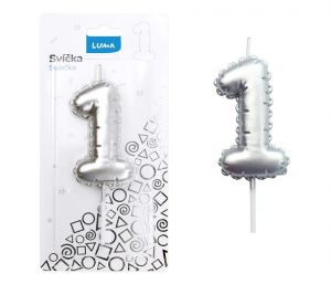 Svíčka č. 1 balónek STŘÍBRNÝ LUMA