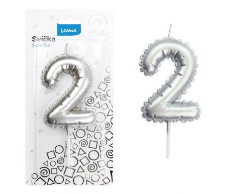 Svíčka č. 2 balónek STŘÍBRNÝ LUMA