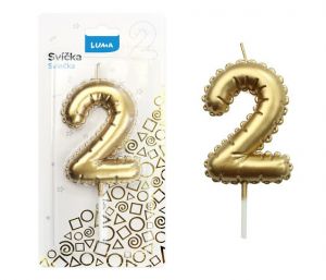 Svíčka č. 2 balónek ZLATÝ LUMA
