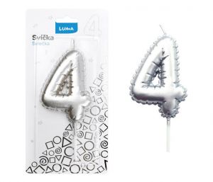 Svíčka č. 4 balónek STŘÍBRNÝ LUMA