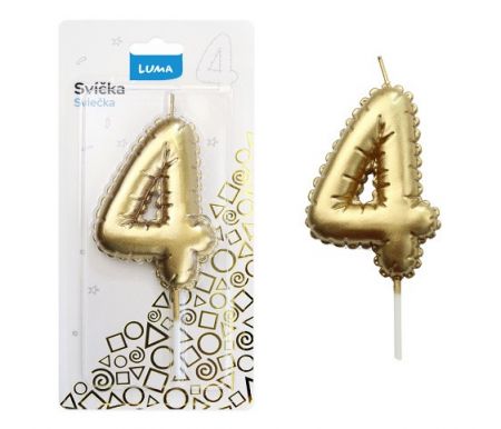 Svíčka č. 4 balónek ZLATÝ LUMA