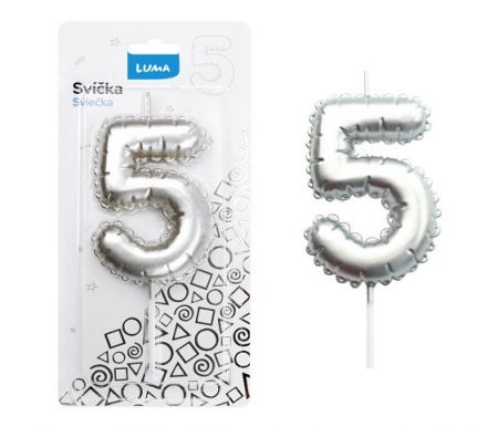 Svíčka č. 5 balónek STŘÍBRNÝ LUMA