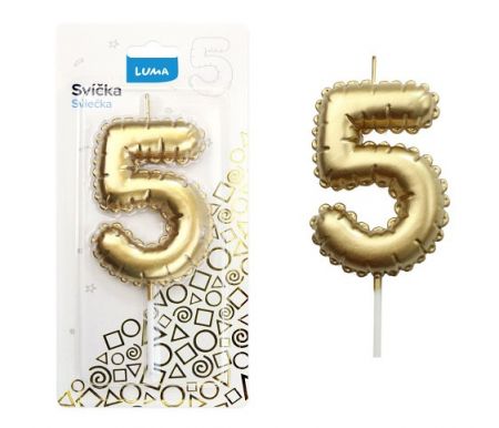Svíčka č. 5 balónek ZLATÝ LUMA