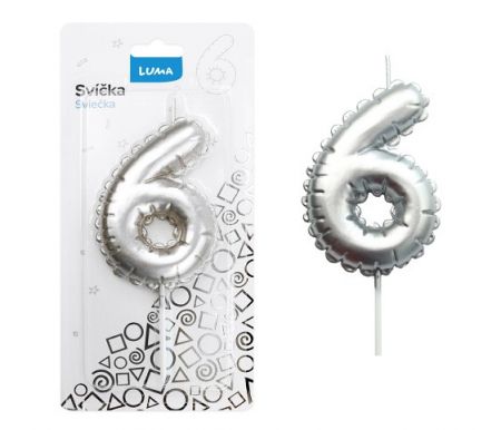 Svíčka č. 6 balónek STŘÍBRNÝ LUMA