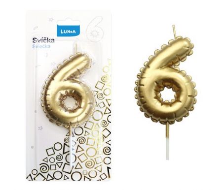 Svíčka č. 6 balónek ZLATÝ LUMA