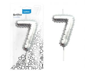 Svíčka č. 7 balónek STŘÍBRNÝ LUMA