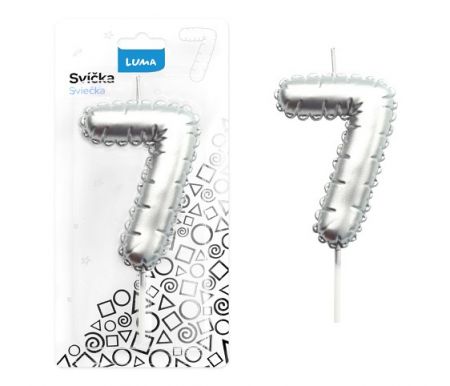 Svíčka č. 7 balónek STŘÍBRNÝ LUMA