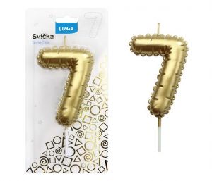 Svíčka č. 7 balónek ZLATÝ LUMA