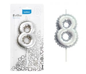Svíčka č. 8 balónek STŘÍBRNÝ LUMA