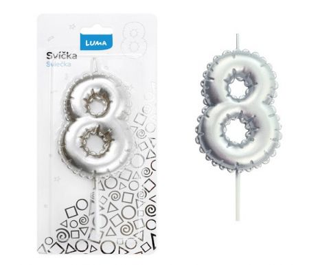 Svíčka č. 8 balónek STŘÍBRNÝ LUMA