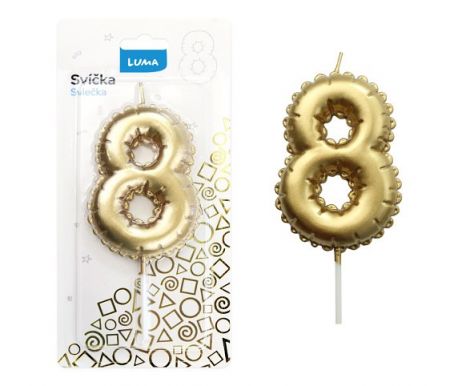 Svíčka č. 8 balónek ZLATÝ LUMA